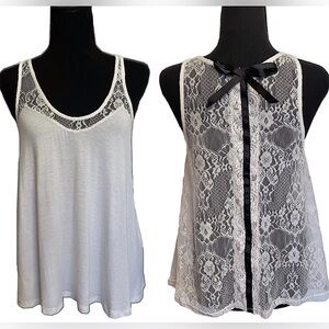 Pins & Needles White Babydoll Tank Lace Bow